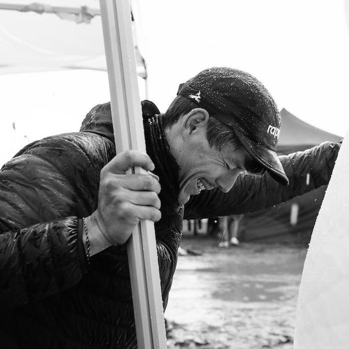 Ben crewing in the rain at a backyard ultra